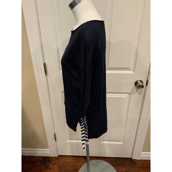 Vince Thin Knit Blue Striped Roll Neck Sweater, Size M - Picture 3 of 5